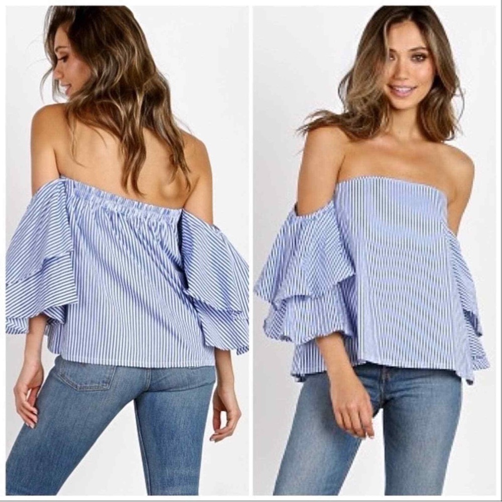 Faithfull the Brand Women Blue White Cotton House Top Louvre Stripe Print Size 2 - Picture 1 of 12